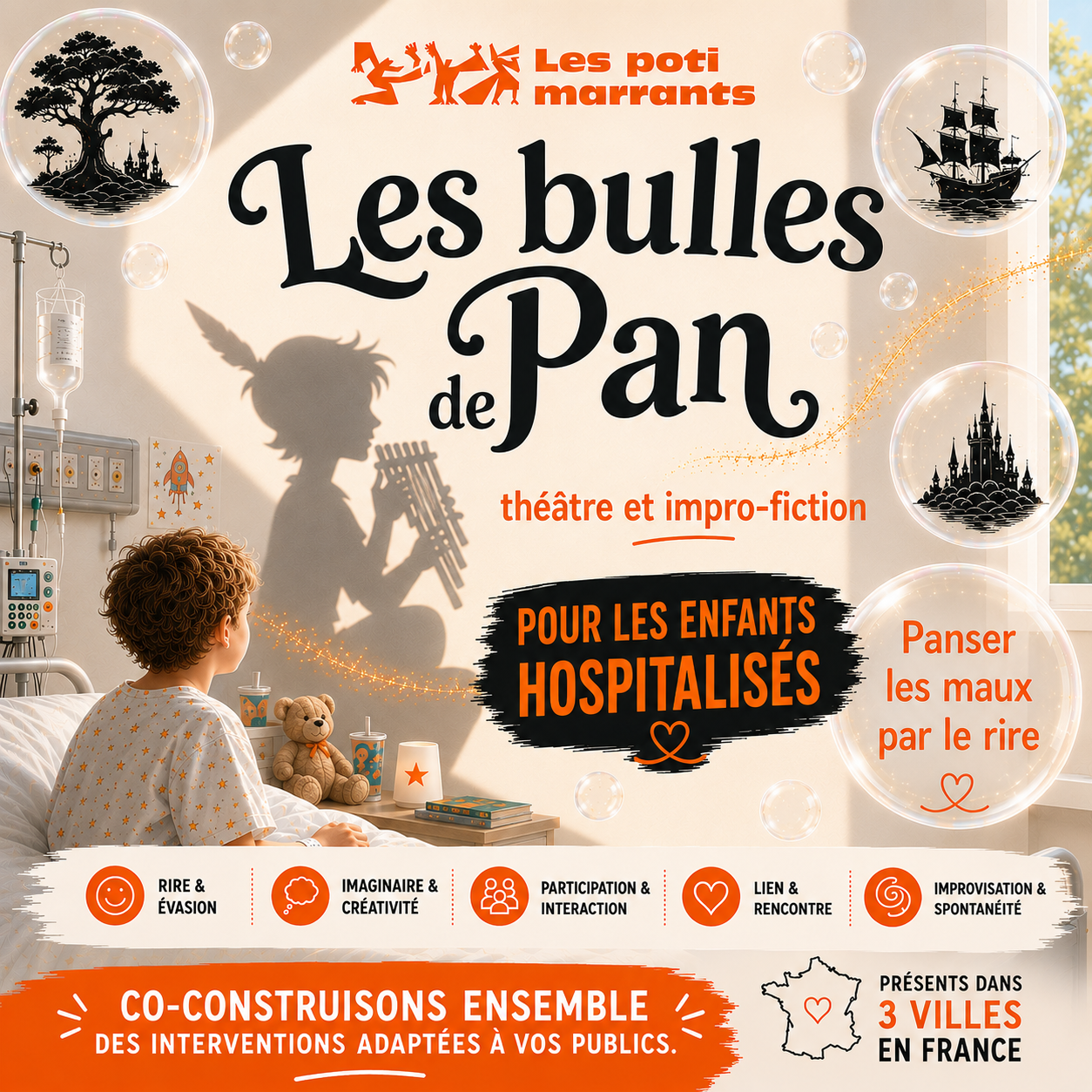 Affiche Les Bulles de Pan, théâtre et impro-fiction pour les enfants hospitalisés